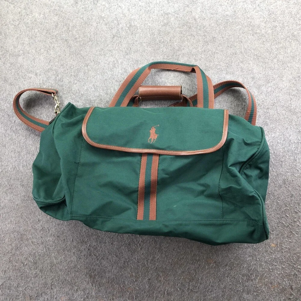 Polo Ralph Lauren Green Canvas Duffle Bag 22in Travel Weekender Shoulder Strap